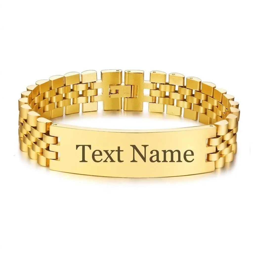 Vnox 15mm Engraved Stainless Steel ID Tag Bracelet