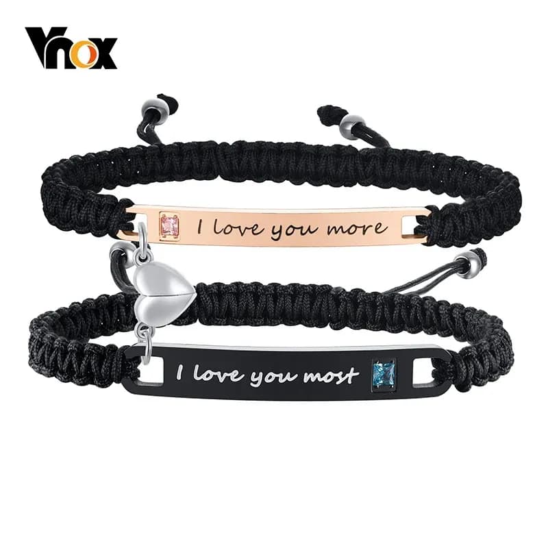 Vnox Custom Heart Rope Couple Bracelets