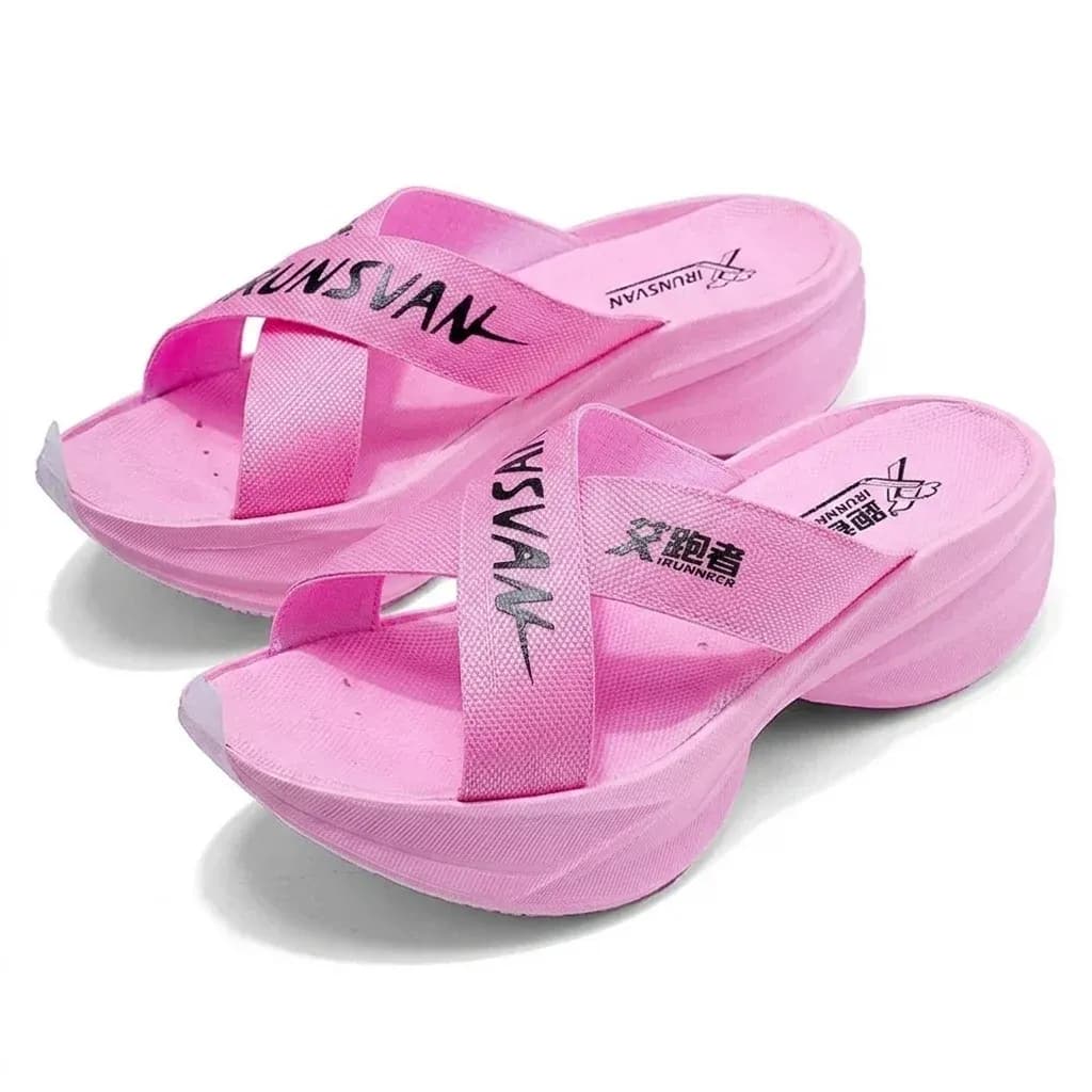 Pink platform crisscross sport flip flops