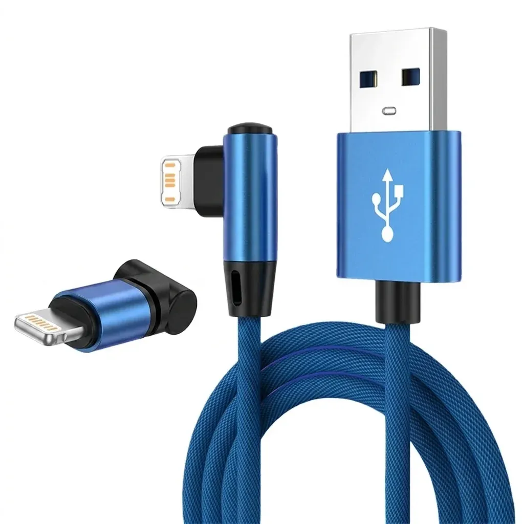 Right-angle blue Lightning charging cable