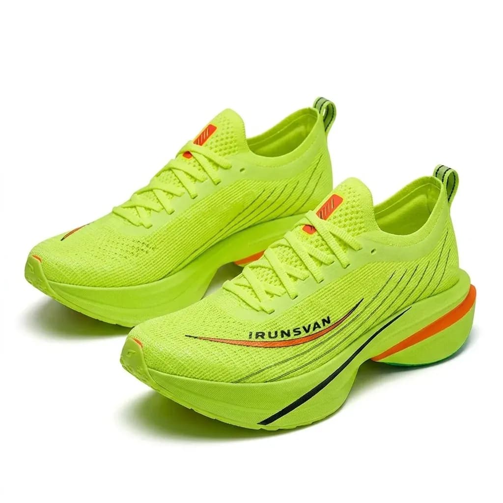 IRUNSVAN neon racing shoes studio photo
