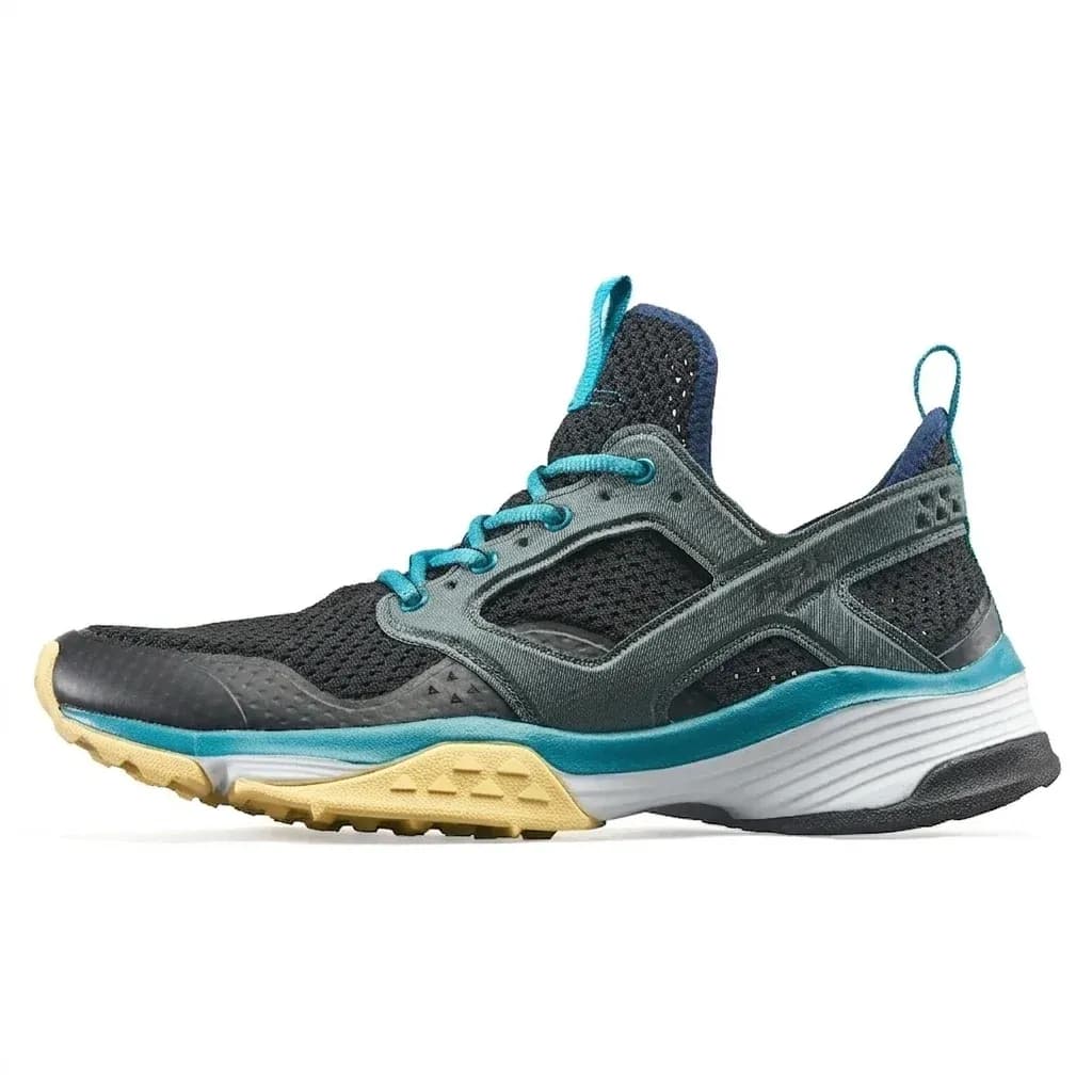 Black teal men's trail running shoe