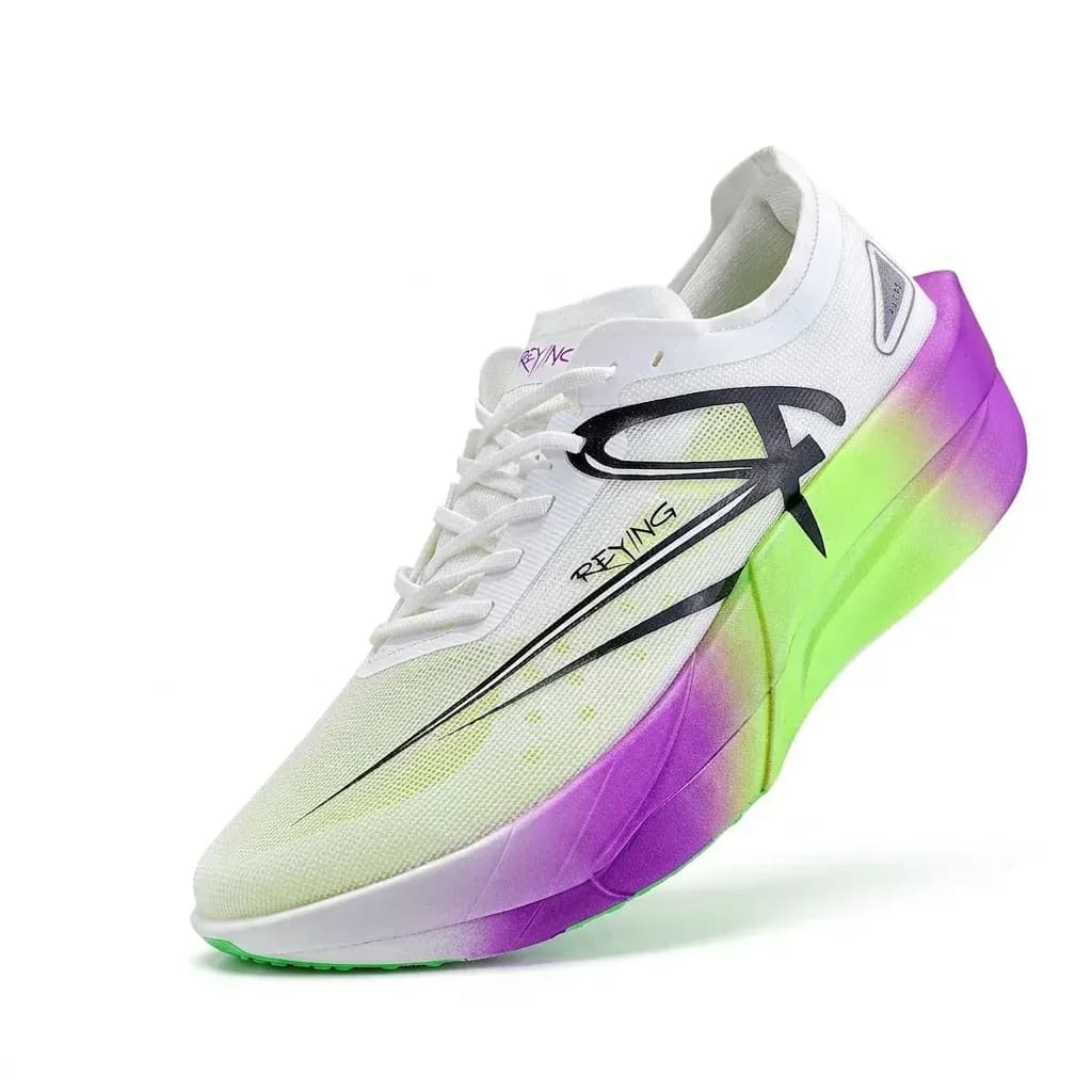 White gradient marathon running shoe studio photo