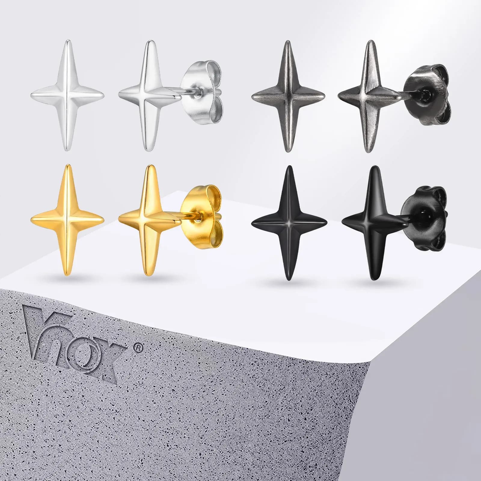 Vnox Oxidized Stainless Steel Star Stud Earrings