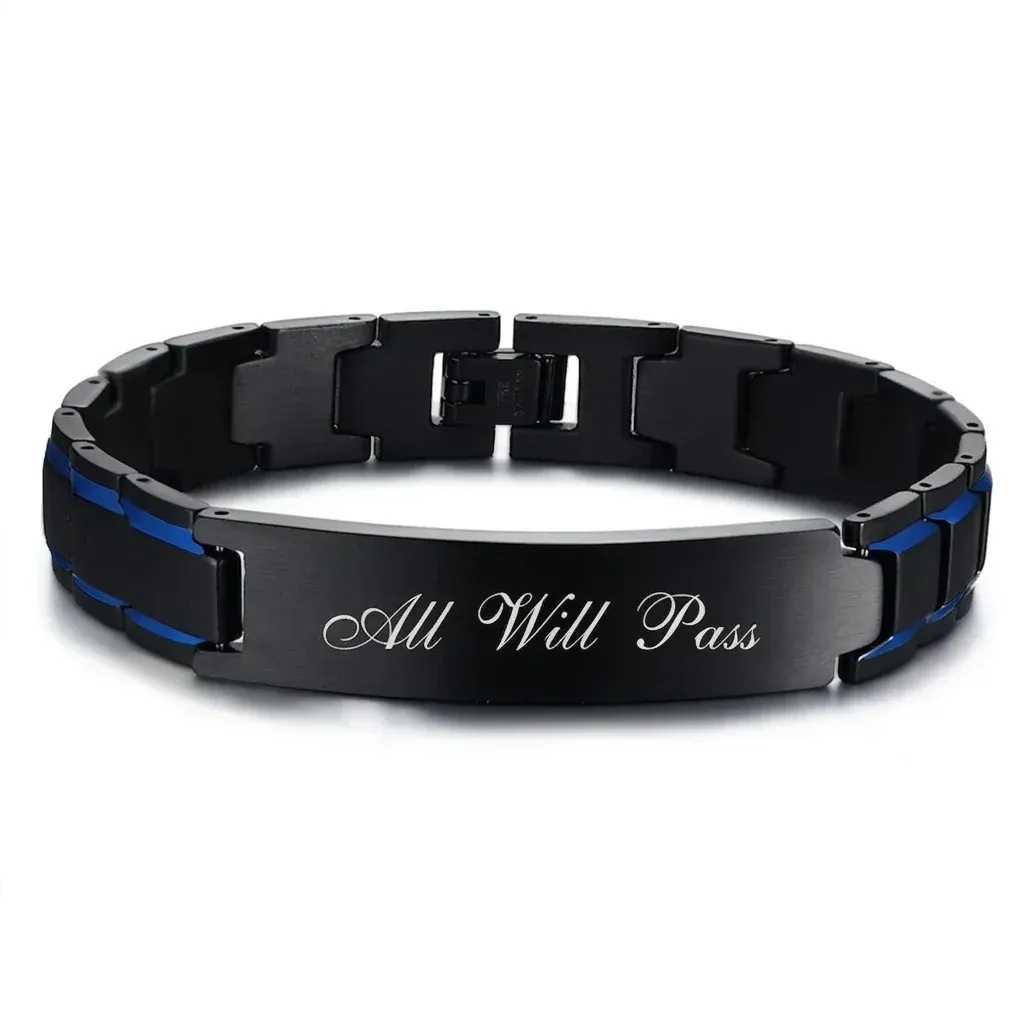 Vnox Personalized Black and Blue ID Bracelet for Men