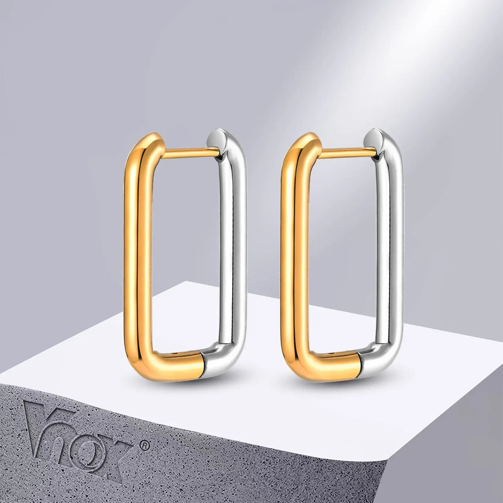 Vnox Waterproof Stainless Steel Geometric Hoop Earrings