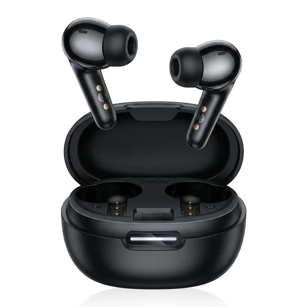 HOCO black translation earbuds with open case