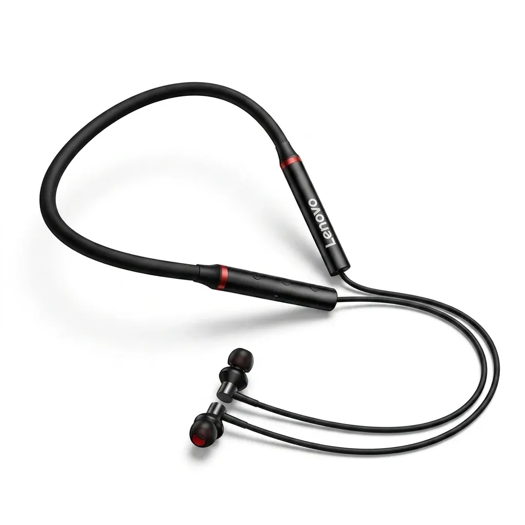 Lenovo HE05X black neckband Bluetooth earphones