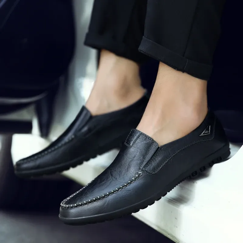 CLOHOO Genuine Leather Slip-On Loafers for Men