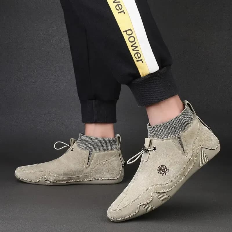 CLOHOO Genuine Leather Slip-On Ankle Boots for Everyday Outdoor Wear