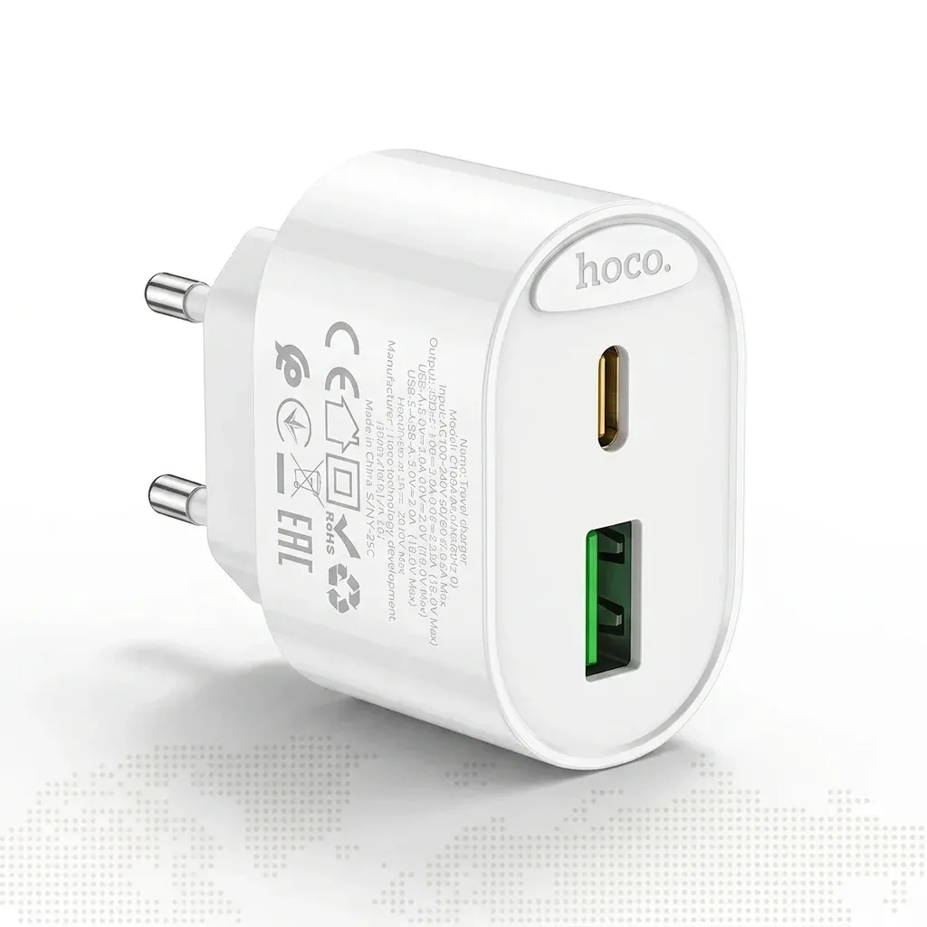 Hoco white dual-port fast wall charger