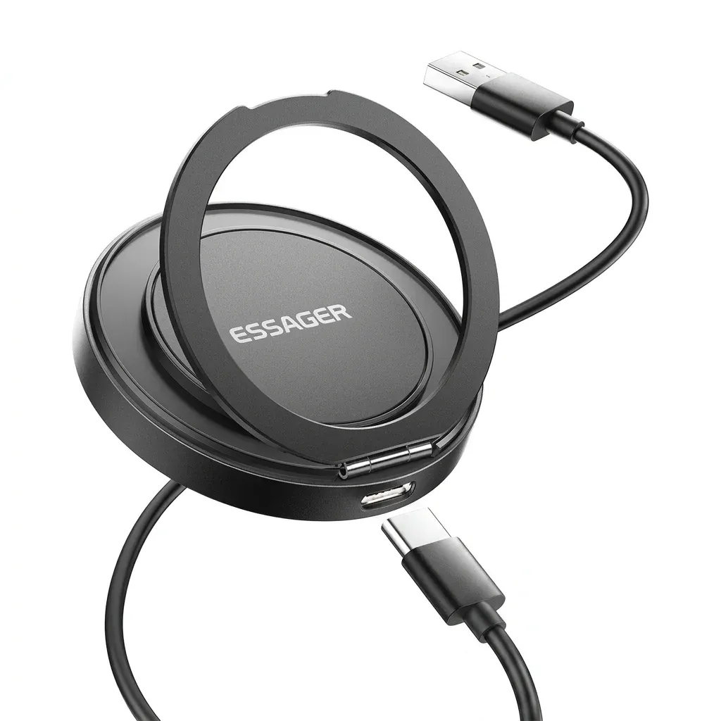 Essager black magnetic wireless charger with cable