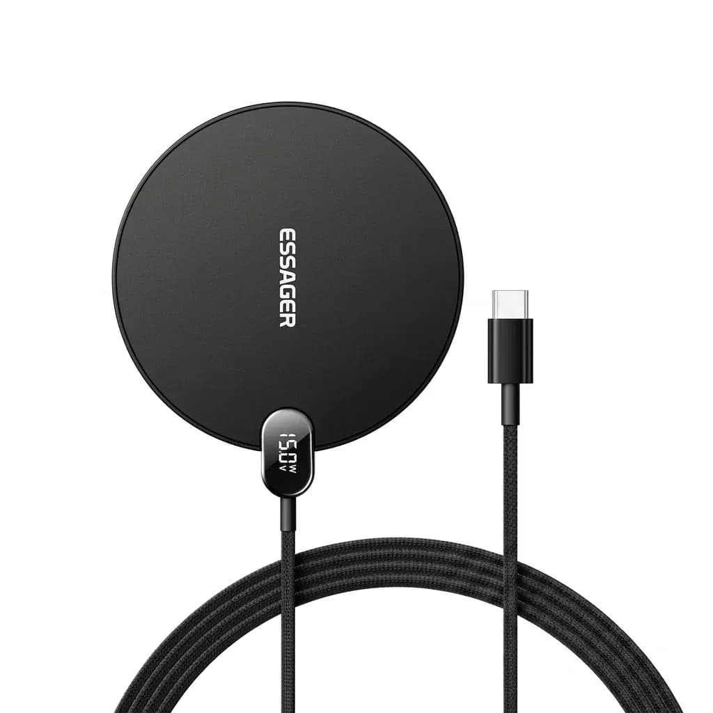 Essager black wireless charging pad with 15W display