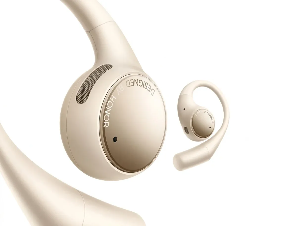 HONOR beige open-ear wireless earbuds