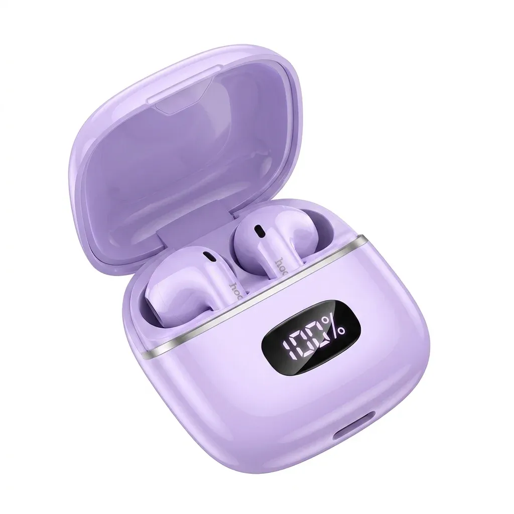 Lavender HOCO EQ1 earbuds with charging case