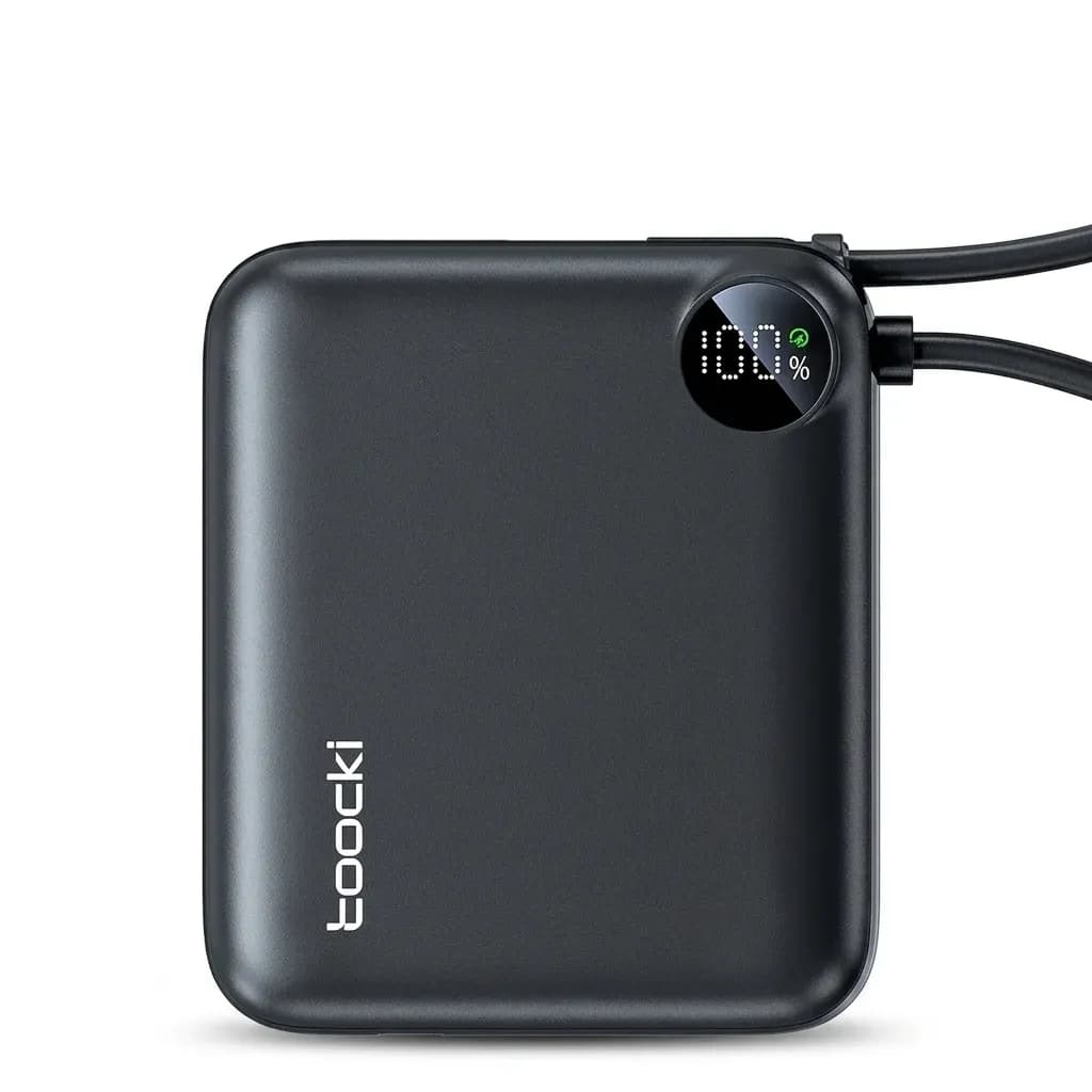 Toocki 10000mAh Mini Power Bank with Built-In USB-C Cable and LED Display