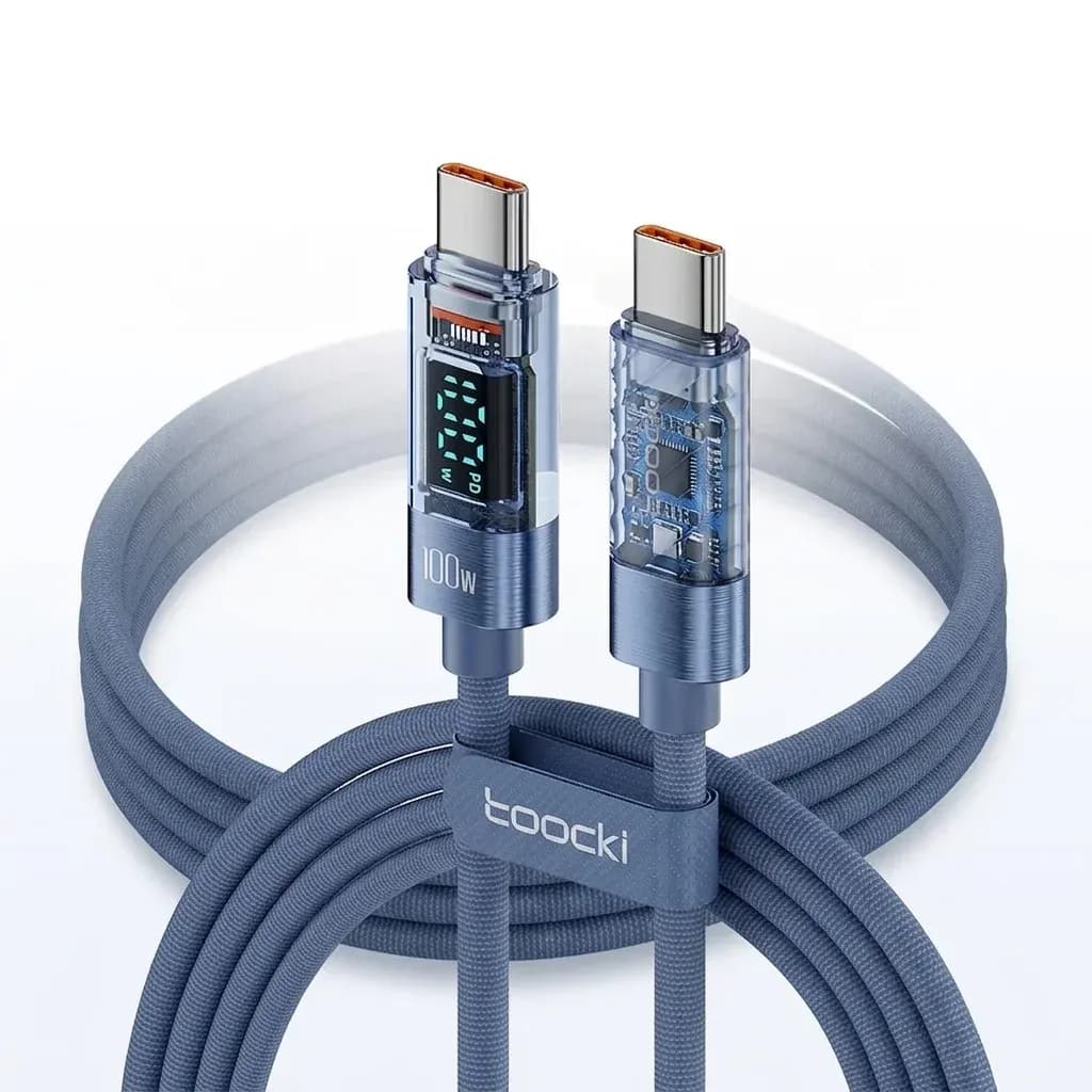 Toocki Transparent USB-C to USB-C Fast Charging Cable with Digital Display